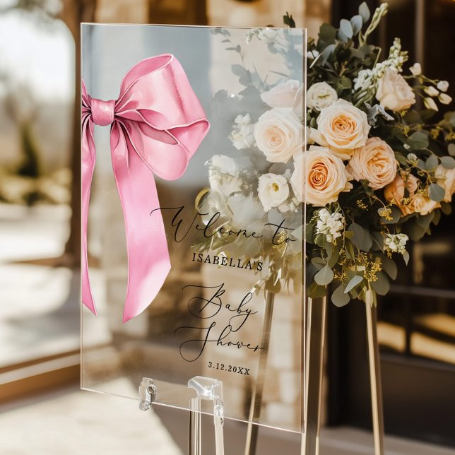 Pink Bow Baby Shower Welcome Acrylic Sign (Creator Uploaded)