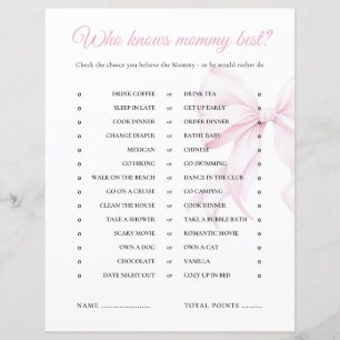 Pink Bow Baby Shower Who Knows Mommy Best Game