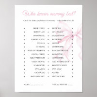 Pink Bow Baby Shower Who Knows Mommy Best Game