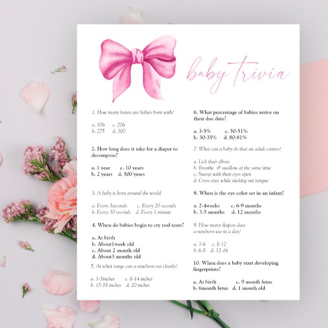 Pink bow - Baby Trivia | Baby Shower Game (Creator Uploaded)