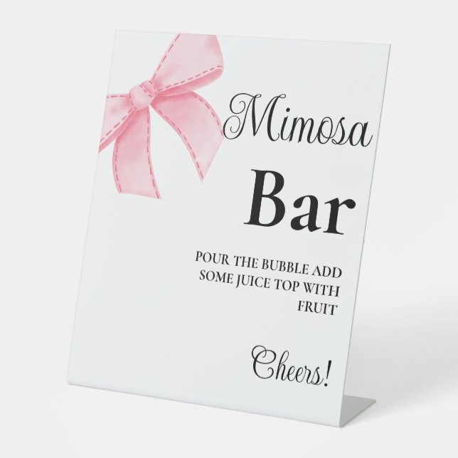 Pink Bow Bachelorette Mimosa Bar Table Sign (Front)