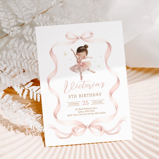 Pink Bow Ballerina Tutu Cute Girl Birthday Invitation (Creator Uploaded)