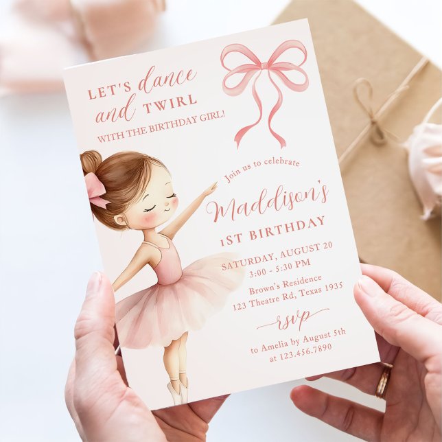 Pink Bow Ballet Dancer Girl Birthday Party Invitation (Creator Uploaded)