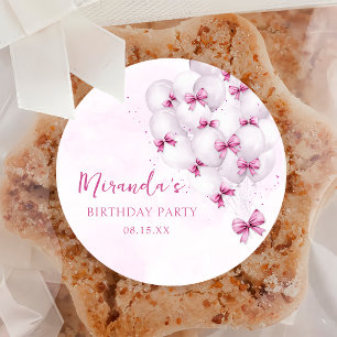 Pink Bow Balloons Birthday Sticker
