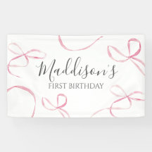 Pink bow banner, bow birthday banner 