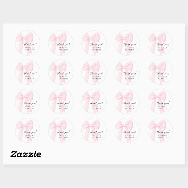 Pink Bow Baptism Classic Round Sticker (Sheet)