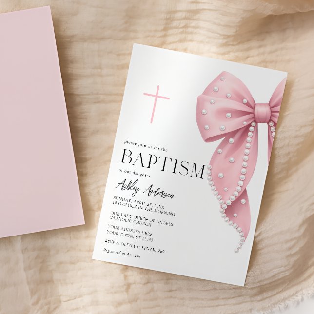 Pink Bow Baptism Girl Invitation (Créateur téléchargé)