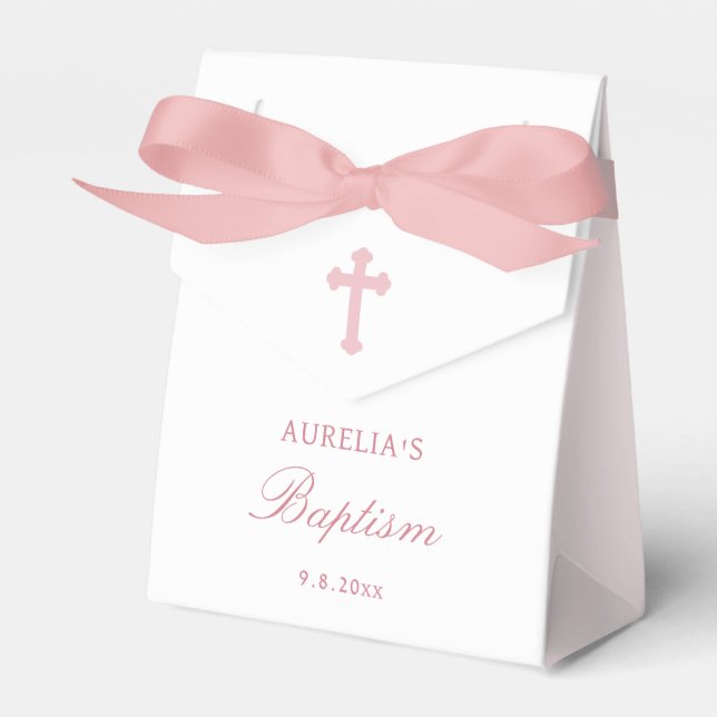 Pink Bow Baptism Small Tent Favor Box (Front Side)