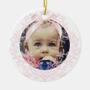 pink bow Baptism thank you Ceramic Ornament