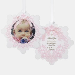 pink bow Baptism thank you Ornament Card