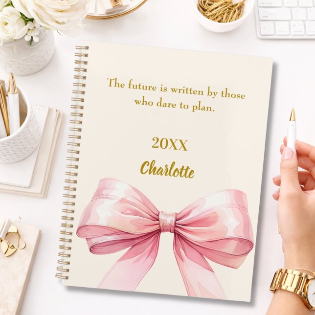 Pink bow beige cream inspirational quote 2026 planner (Creator Uploaded)