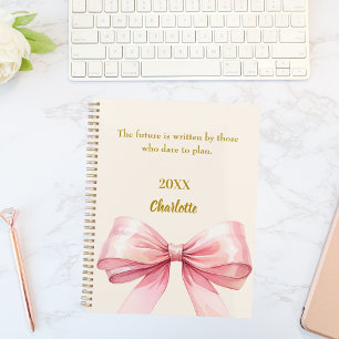 Pink bow beige cream inspirational quote 2026 planner
