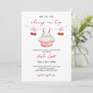  Pink Bow & Berries, Cherry on Top Baby Shower Invitation