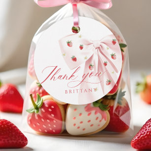 Pink Bow Berry Sweet Baby Shower Favour Tags 