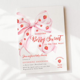 Pink Bow Berry Sweet Baby Shower Invitation