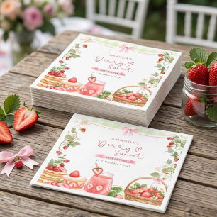 Pink Bow Berry Sweet Strawberries Baby Shower Napkin