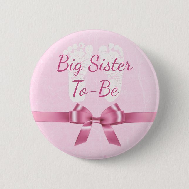 Pink Bow Big Sister to be Baby Shower Button (Front)