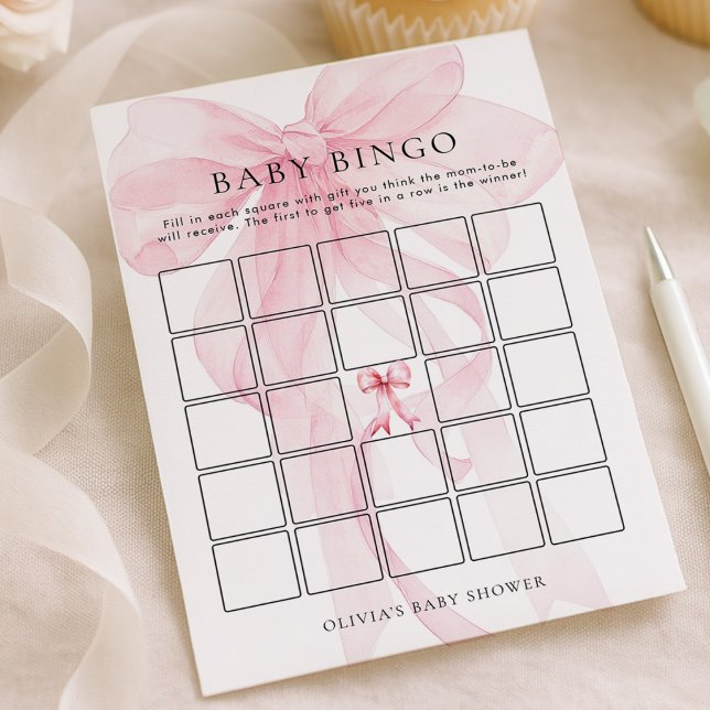 Pink Bow Bingo Baby Shower Game Card (Creator Uploaded)