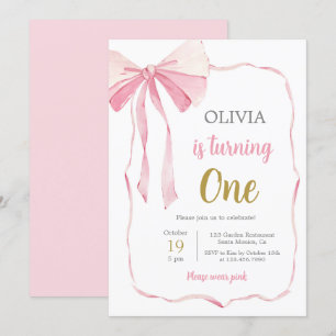 Pink Bow Birthday Girl Invitation