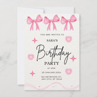 Pink Bow Birthday Invitation 