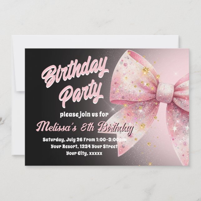 Pink bow Birthday Invitation (Front)