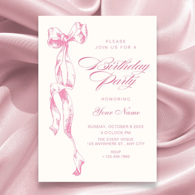 Pink bow birthday invitation (Creator Uploaded)