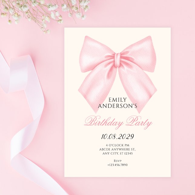 Pink bow birthday invitation (Creator Uploaded)