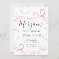 Pink bow Birthday Invitation, Preppy Girl Birthday
