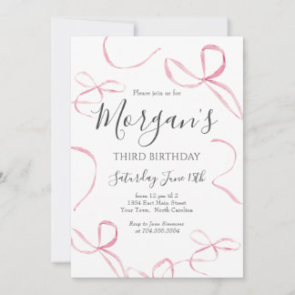 Pink bow Birthday Invitation, Preppy Girl Birthday Invitation