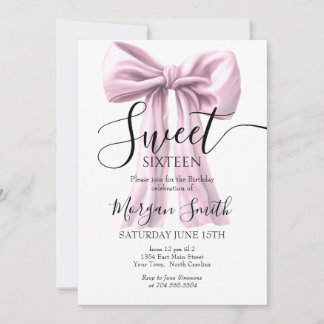 Pink bow Birthday Invitation, Sweet Sixteen Invitation