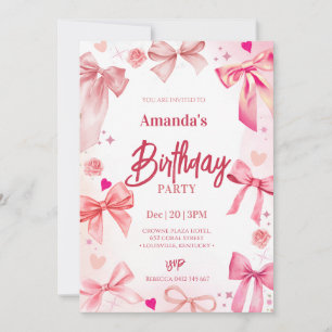 Pink Bow Birthday Party Invitation