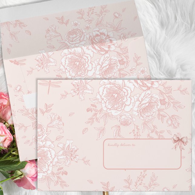 Pink Bow Birthday Party Whimsy Toile Personalized Envelope (Creator Uploaded)