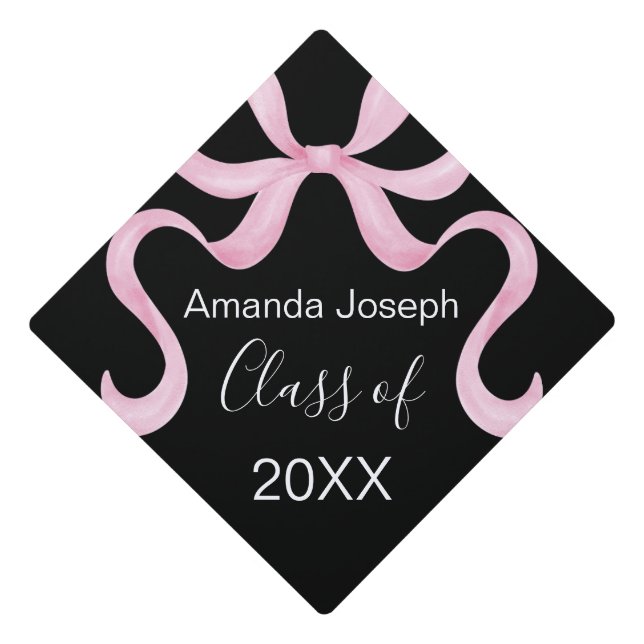 Pink Bow Black Class Of Graduation Cap Topper (Front)