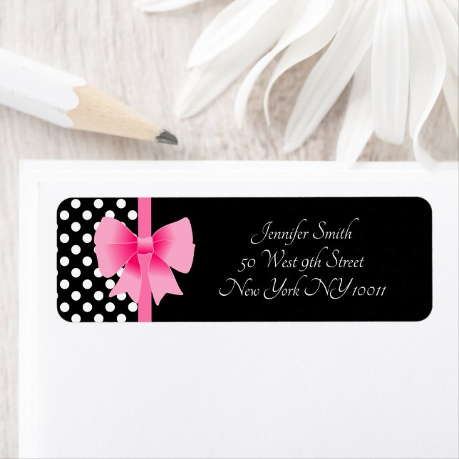 Pink Bow Black & White Polka Dots Pattern Name (Insitu)