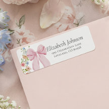 Pink Bow Bloom Baby Shower Return Address