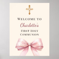 Pink bow blush ivory First Holy Communion welcome