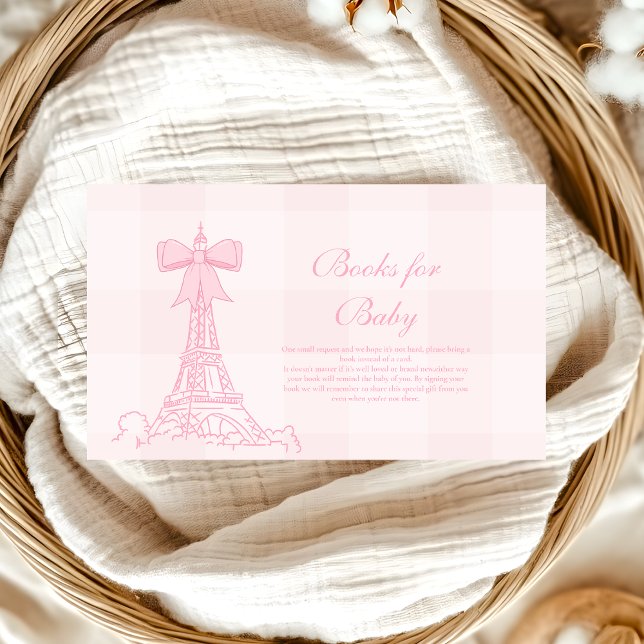 Pink Bow Bonjour Bebe Baby Shower Books for Baby  Enclosure Card (Creator Uploaded)