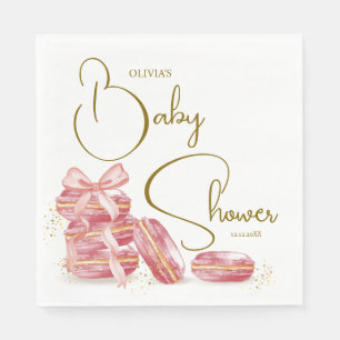 Pink Bow Bonjour Bébé French Macarons Baby Shower  Napkin