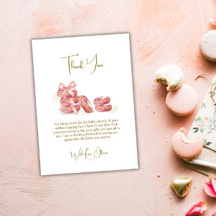 Pink Bow Bonjour Bébé French Macarons Baby Shower  Thank You Card