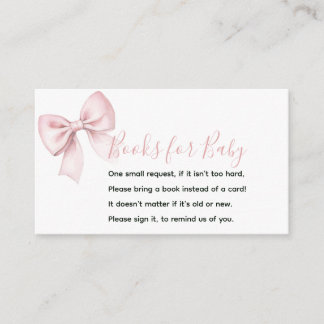 Pink Bow Books for Baby Girl Shower Coquette  Enclosure Card