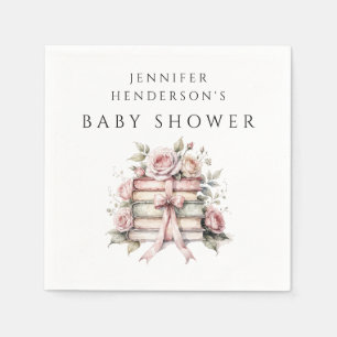 Pink Bow Bookstack Baby Shower Napkin