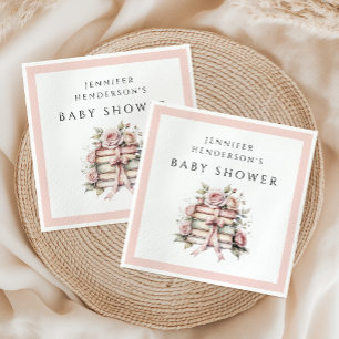 Pink Bow Bookstack Baby Shower Napkin
