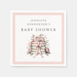 Pink Bow Bookstack Baby Shower Napkin