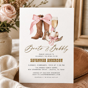 Pink Bow Boots & Bubbly Western Bridal Shower Invitation