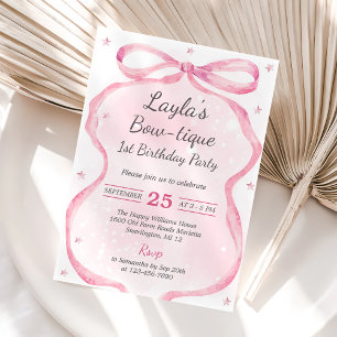 Pink Bow Boutique 1st Birthday Party Invitation