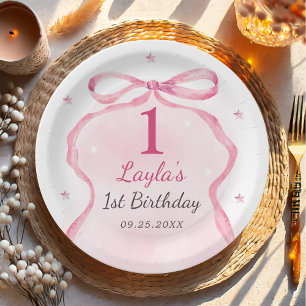 Pink Bow Boutique 1st Birthday Party  Paper Plate