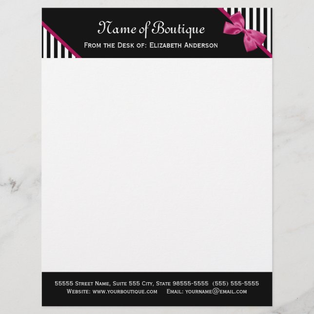 Pink Bow Boutique Letterhead (Front)