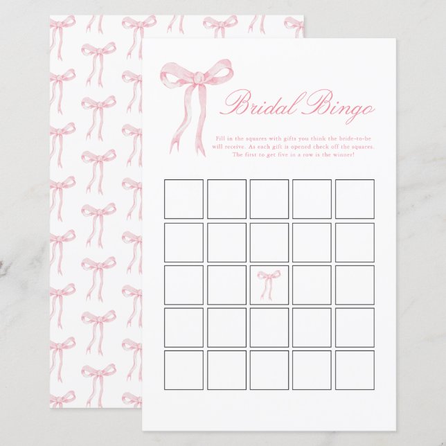 Pink Bow Bridal Bingo Pink Bridal Shower Game (Front/Back)