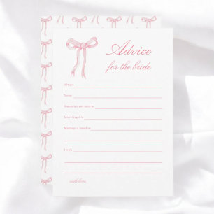 Pink Bow Bridal Shower Advice for the Bride Card