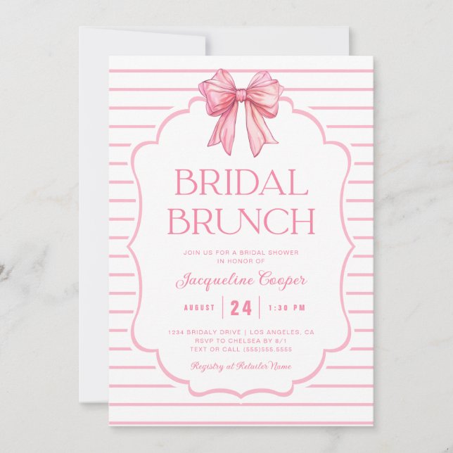 Pink Bow Bridal Shower Brunch Invitation (Front)